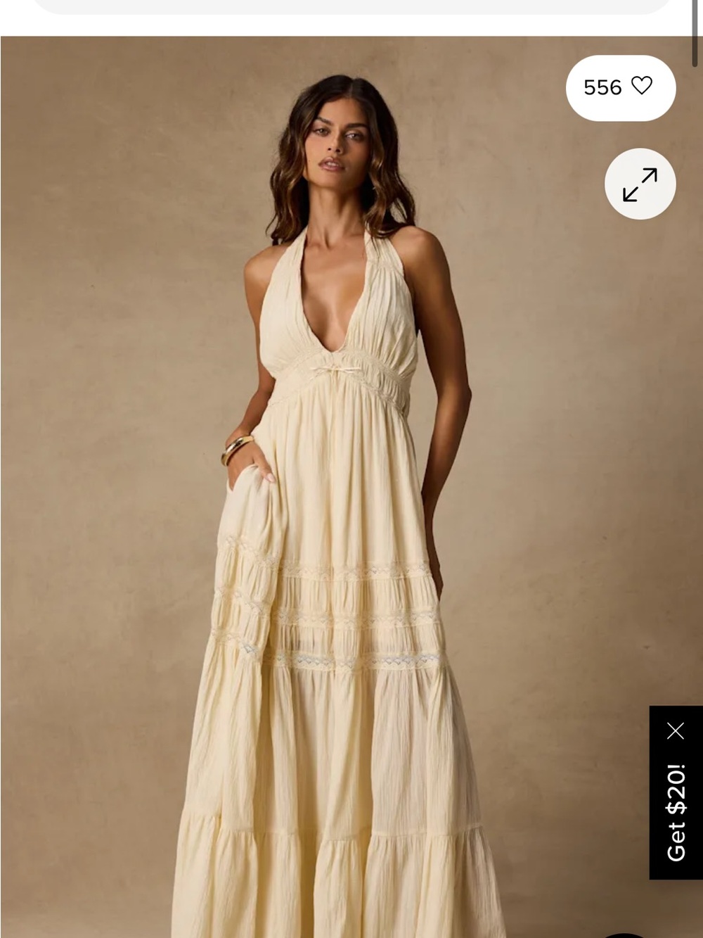 Lulu's Cream Halter-Tiered Maxi Dress